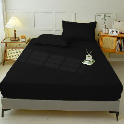 Waterproof Fitted Sheet Bedding Cover Bed Cloth Solid Color Mattress ,Soft Breathable Noiseless Bed Cover Deep Pocket Large size - vue 14 sur 14