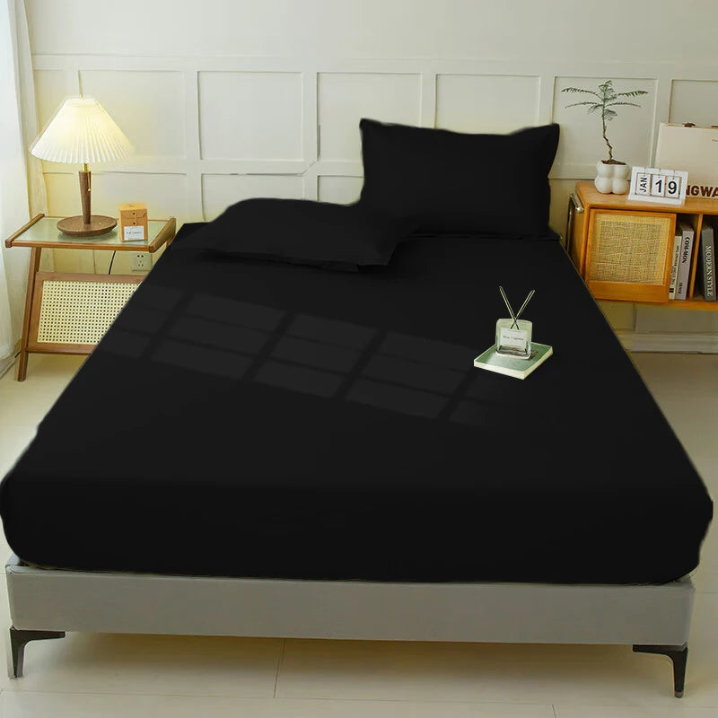 Waterproof Fitted Sheet Bedding Cover Bed Cloth Solid Color Mattress ,Soft Breathable Noiseless Bed Cover Deep Pocket Large size - vue 13 sur 14