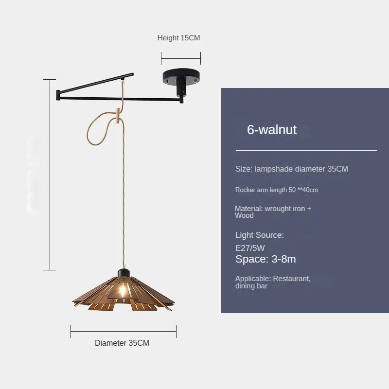 lustre moderne à led créatif avec bras rétractable en bois artistique - vue 11 sur 16