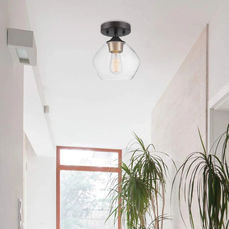plafonnier en verre transparent et métal noir pour décoration intérieure - vue 9 sur 8