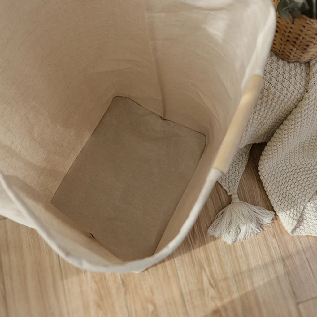 panier à linge pliable en coton et lin grande capacité étanche - vue 6 sur 7