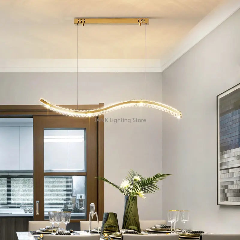 lustre led moderne en cristal de luxe en forme de s - vue 4 sur 14