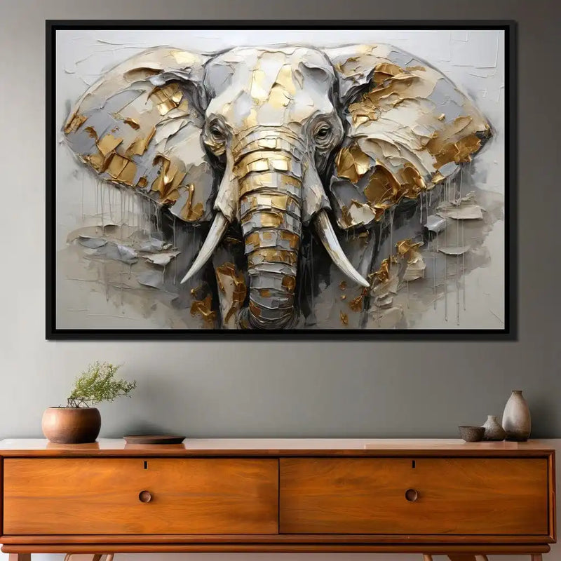 toile d'éléphant doré et argenté art moderne décoration intérieure