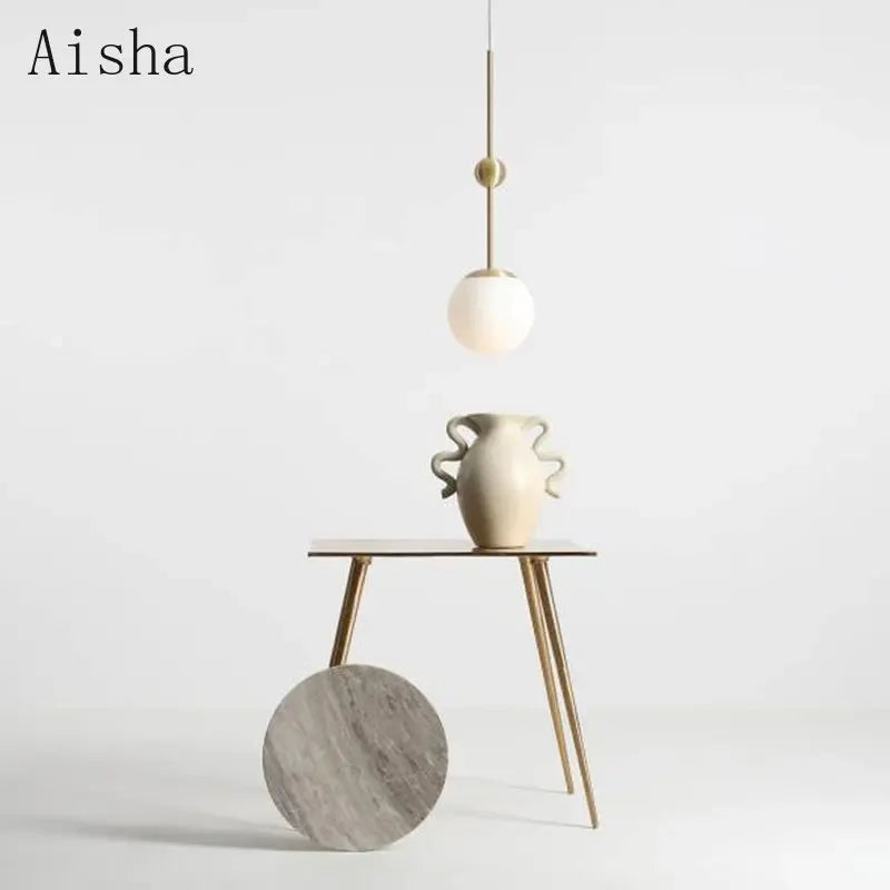 lustre en verre doré design créatif trois têtes éclairage moderne - vue 3 sur 9