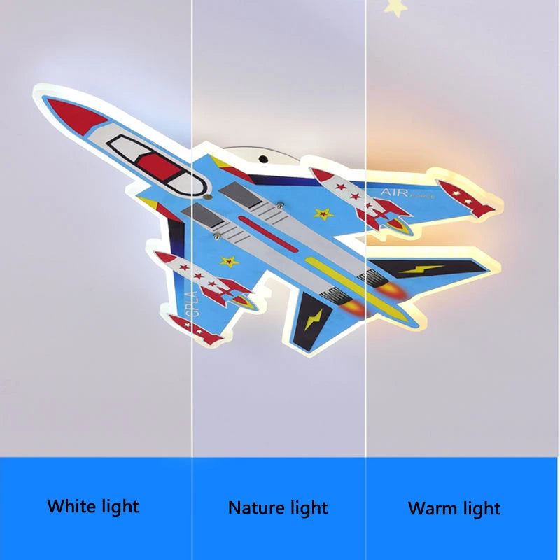 Cartoon Blue Airplane Ceiling Lamps LED Boy Bedroom Ceiling Light Eye Protection Baby  Kids Room Remote Control Plane Lamp 220V - vue 6 sur 7