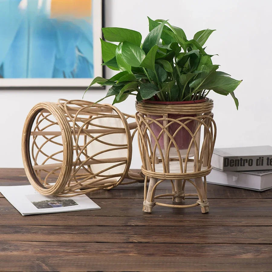 pot de fleurs en rotin support créatif en bambou