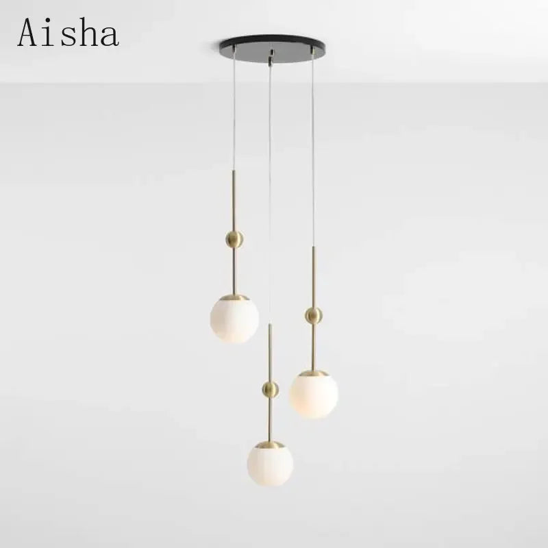 lustre en verre doré design créatif trois têtes éclairage moderne - vue 2 sur 9