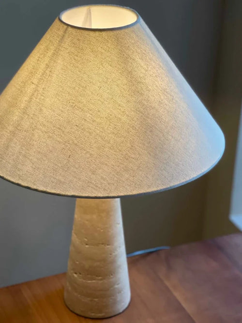 Off White Stone Table Lamp Fabric Shade Desk Light with Changeable Bulb
