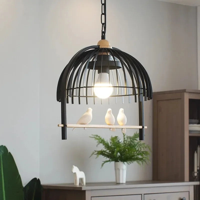 lustre nordique en résine et fer en forme de cage à oiseaux pour restaurants - vue 4 sur 10
