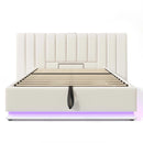 Upholstery bed 180 × 200, double bed storage bed with App Control LED and USB-C charging function, bed rack with slatted frame, PU, White, O