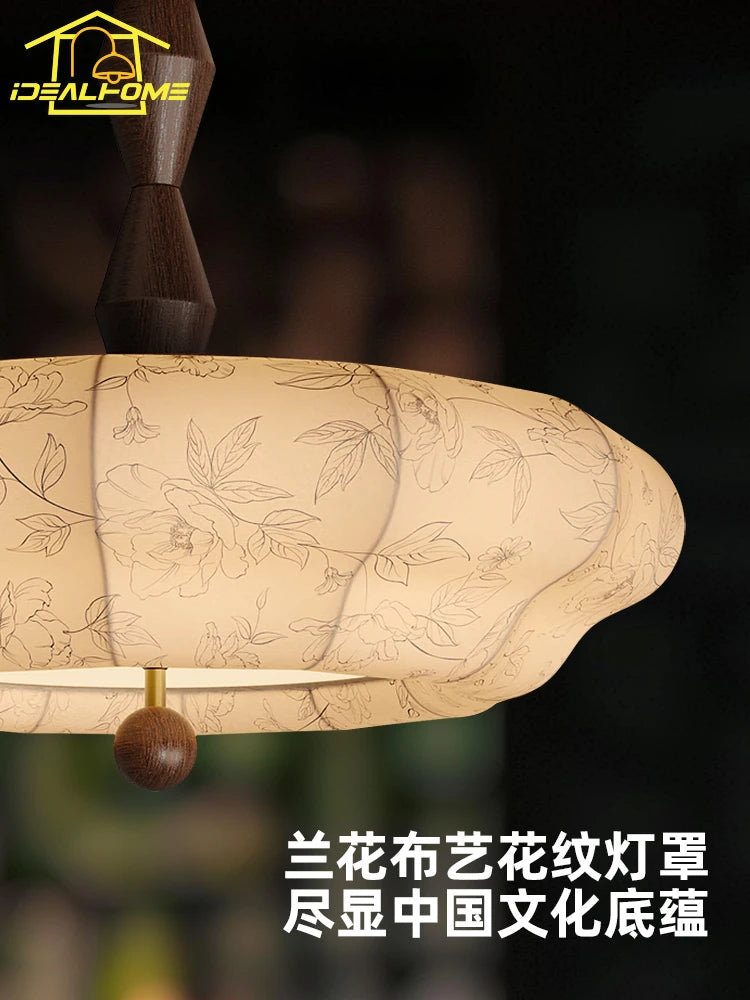 suspension en bois massif et tissu style rétro médiéval décoratif - vue 5 sur 8
