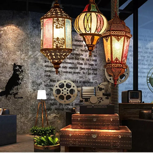 lustre suspendu asiatique décoratif pour intérieur bohème - vue 5 sur 18