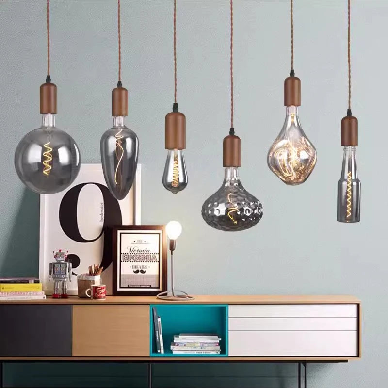 lustre en verre d'art rétro en bois massif créatif pour décoration intérieure - vue 6 sur 25