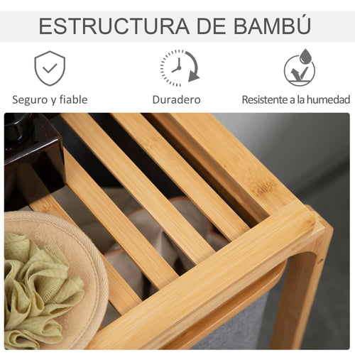 HOMCOM bamboo laundry hamper 3 removable fabric bags 50x32x69,7 cm - vue 7 sur 7