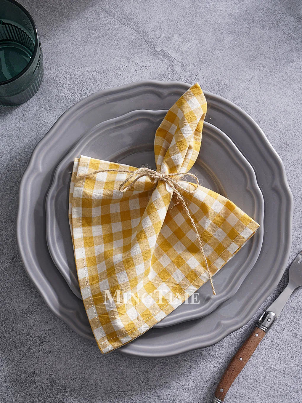 Serviette de table vichy coton style champetre lavable - vue 5 sur 7