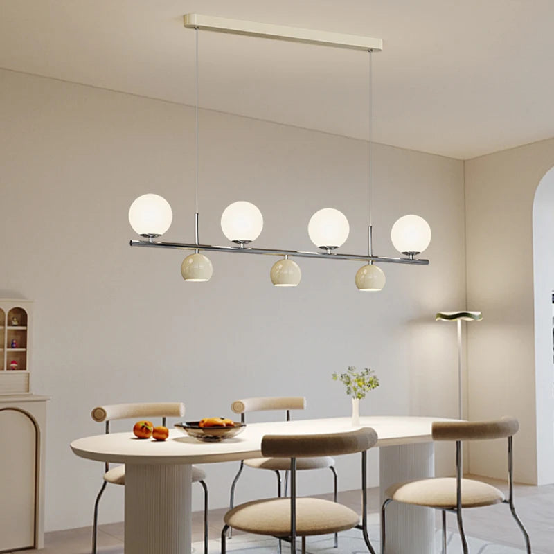 lustre long led suspendu avec abat-jour boule ronde - vue 4 sur 15