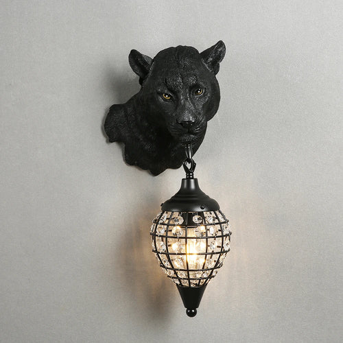 Vintage Wandleuchte Leopard aus schwarzer Kunstharz im nordischen Design - vue 4 sur 7