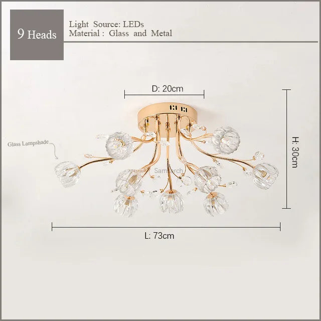 lustre nordique de luxe en cristal fleur verre led décoratif