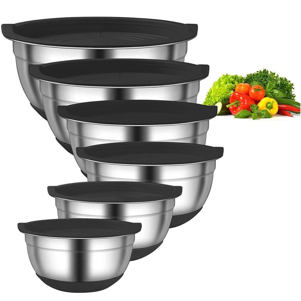 Set 6 bols inox gigognes avec couvercles antidérapants
