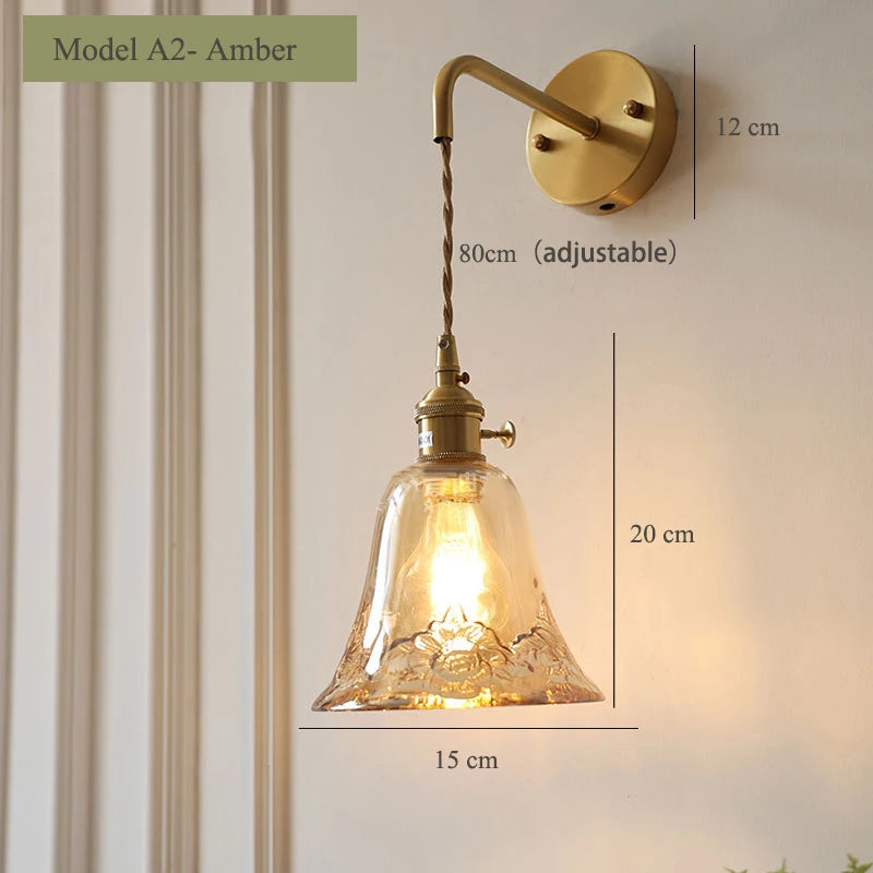 applique murale vintage en verre avec douille en laiton - vue 18 sur 21