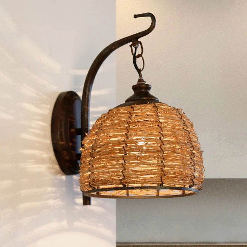 Vintage-Wandleuchte aus Rattan für die Innendekoration - vue 3 sur 7