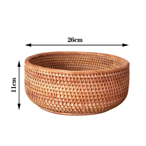 Round Rattan Woven Basket, Wicker Fruit Basket, Bread Food Kitchen Home Decor Organizer, Breadbasket For Kitchen - vue 9 sur 12