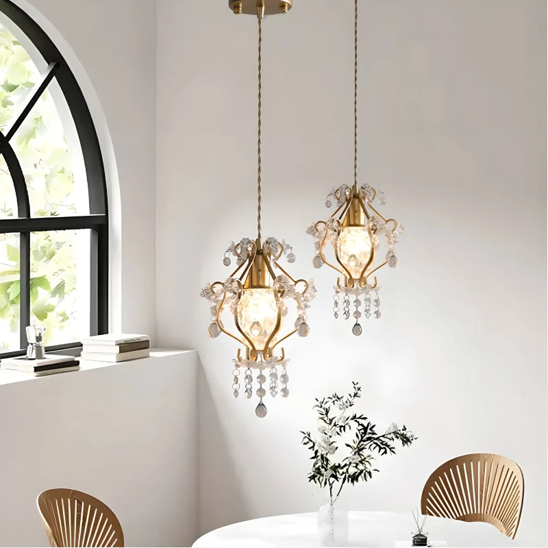suspension en cristal rétro doré pour décoration intérieure élégante - vue 3 sur 8