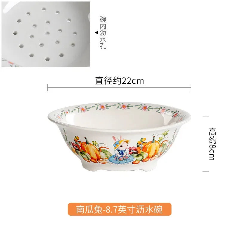 Assiette ceramique motif citrouille lapin style jardin