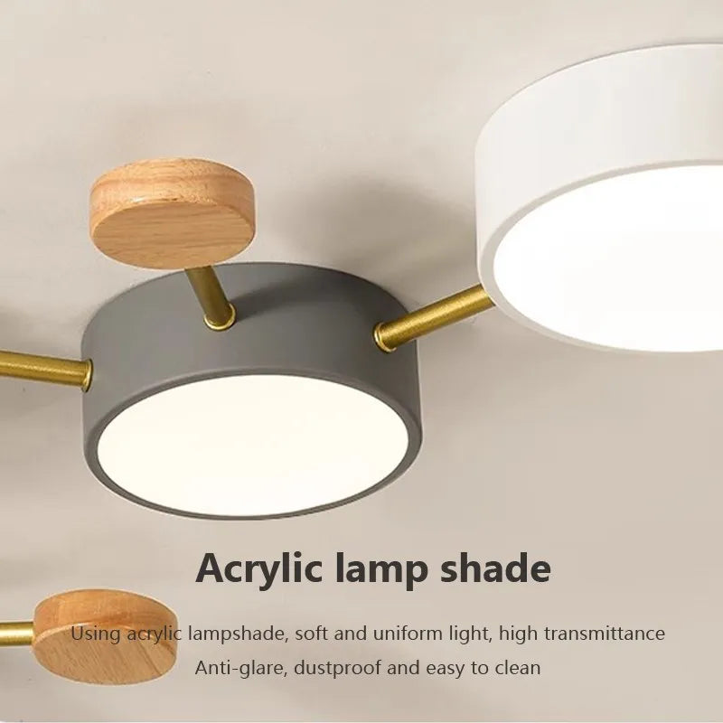 lustre led en bois nordique simple et créatif - vue 6 sur 10