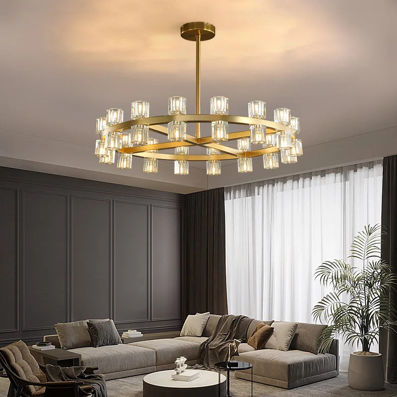 lustre moderne en cuivre led avec cristaux pour hôtel et foyer - vue 4 sur 17