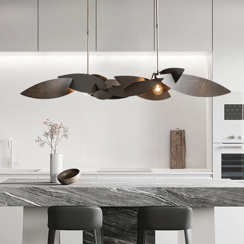 Lustre postmoderne de luxe LED salon éclairage créatif or foncé rectangulaire salle à manger lumières suspendues décoratives