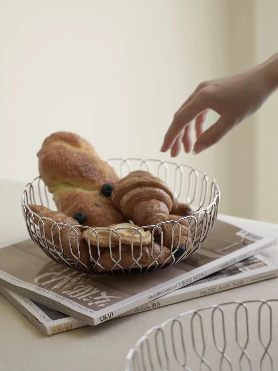 Nordic Stainless Steel Fruit and Vegetable Basket, Bread Baskets for Kitchen, Restaurant, Hotel, Coffee Table, Home Decoration