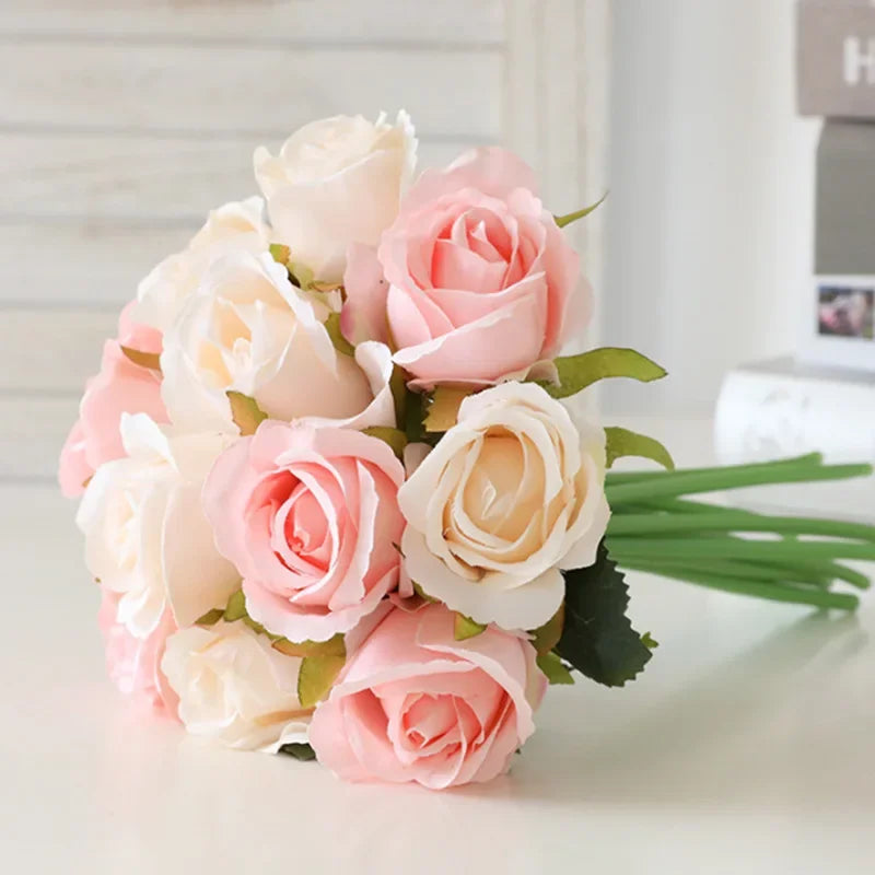 bouquet de roses artificielles en soie décoration florale pour table - vue 3 sur 15