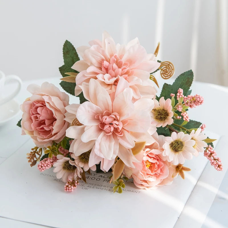 fleur artificielle dahlia rose marguerite pour décoration fête mariage - vue 2 sur 13