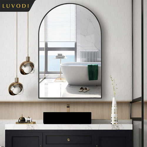 LUVODI Home Decorative Mirror with Black Arched Frame for Bathroom, Entryway, Living Room - vue 3 sur 7
