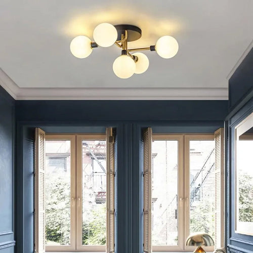 plafonnier moderne en verre doré et métal élégant - vue 5 sur 12