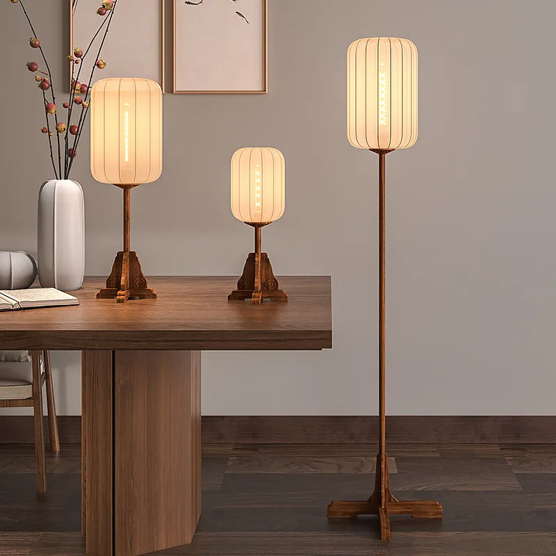 lampadaire style vintage en tissu bois cuivre pour hôtel restaurant