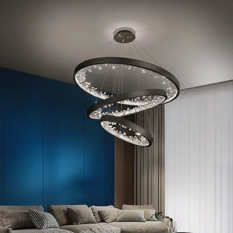 lustre moderne en cristal avec éclairage led pour villa - vue 3 sur 26