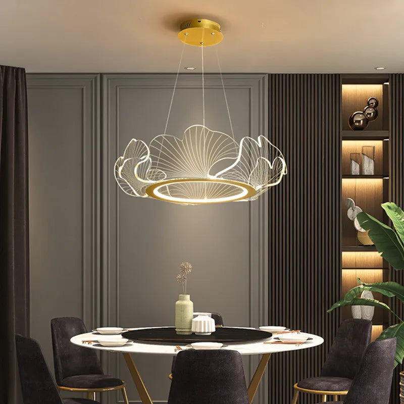 lustre led postmoderne de luxe réglable lotus feuille minimaliste - vue 7 sur 9