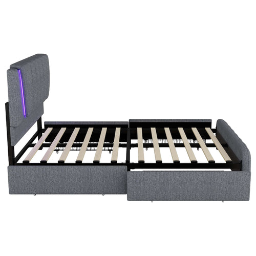 Upholstery bed, 140x200cm, bed with slatted frame (without mattress), remote control room light, bed with four drawers, adjustable - vue 2 sur 5