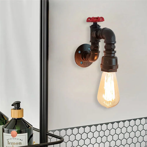 Vintage Wandleuchte im Wasserrohr-Design für stilvolle Inneneinrichtung - vue 2 sur 7