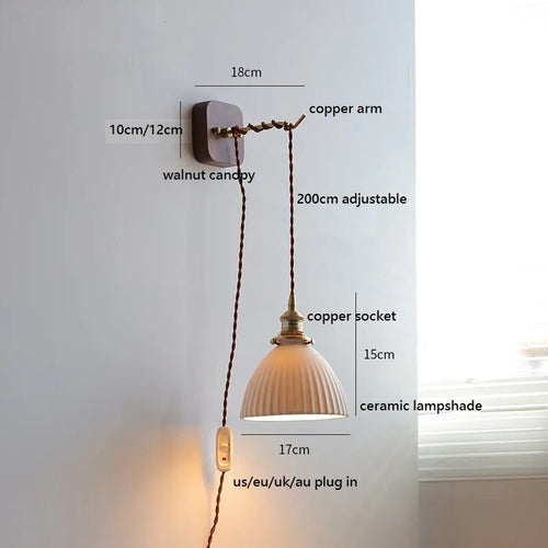 LED-Wandleuchte Nussbaum Kupfer Modern mit Steckermontage - vue 10 sur 23