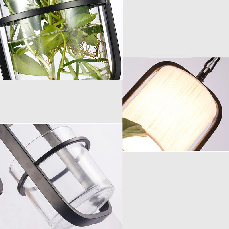 Suspension moderne en cage avec abat-jour en verre et fer - vue 7 sur 7