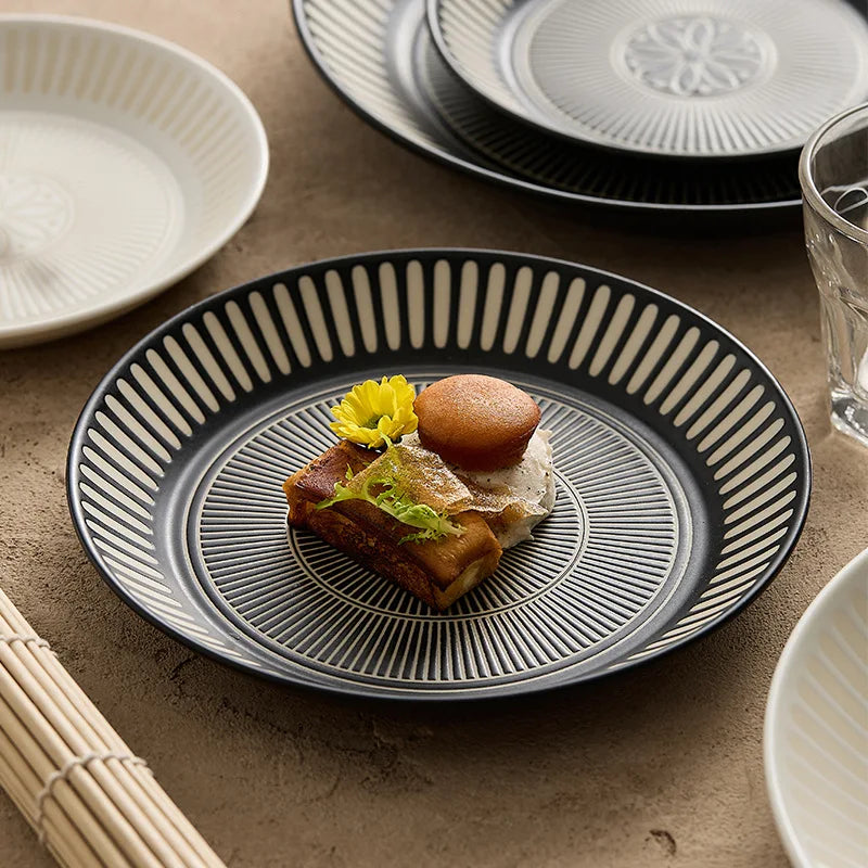 Assiette ceramique japonaise retro relief vaisselle artistique - vue 2 sur 7