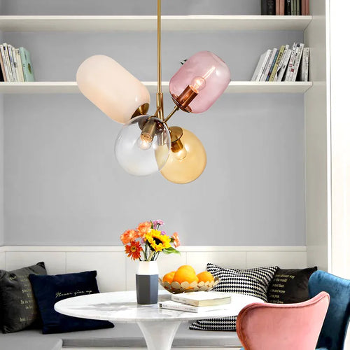 Postmoderne Pendelleuchte aus buntem Glas für Wohnzimmer, Schlafzimmer, Esszimmer, E27, LED