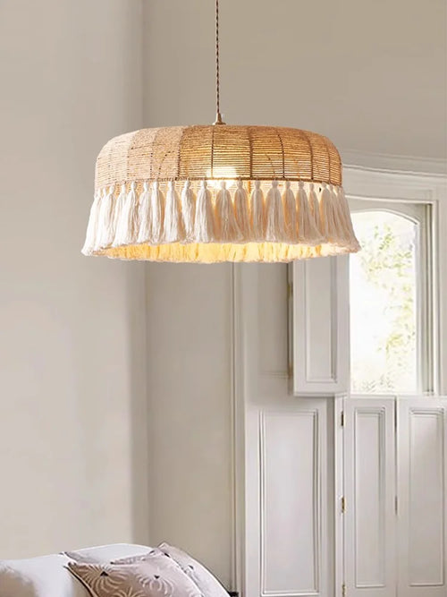 Kronleuchter mit LED und Hanfseil für die Innendekoration - vue 6 sur 9