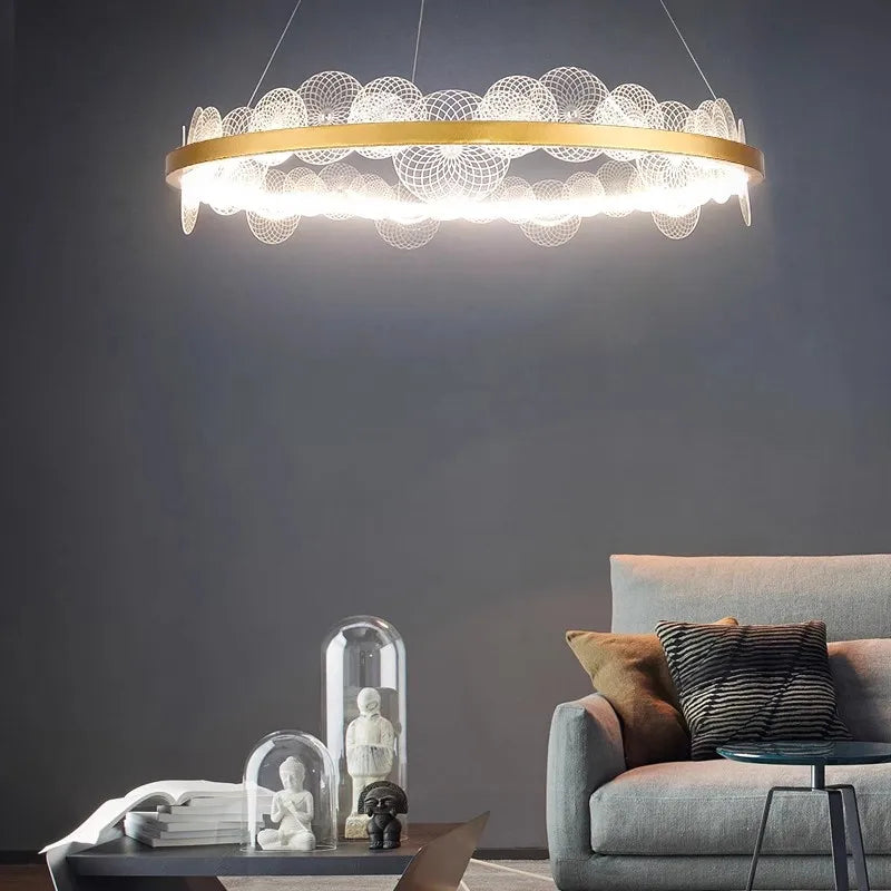 suspension nordique à anneau doré pour décoration intérieure ajustable - vue 4 sur 9