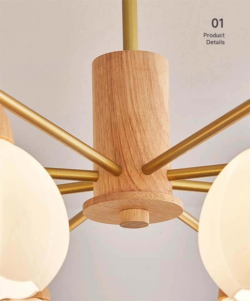 lustre moderne en bois et verre style japonais pour décoration intérieure - vue 5 sur 10