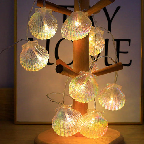Lichterkette mit Muscheln für maritimes Dekor, Party und Hochzeit - vue 2 sur 7