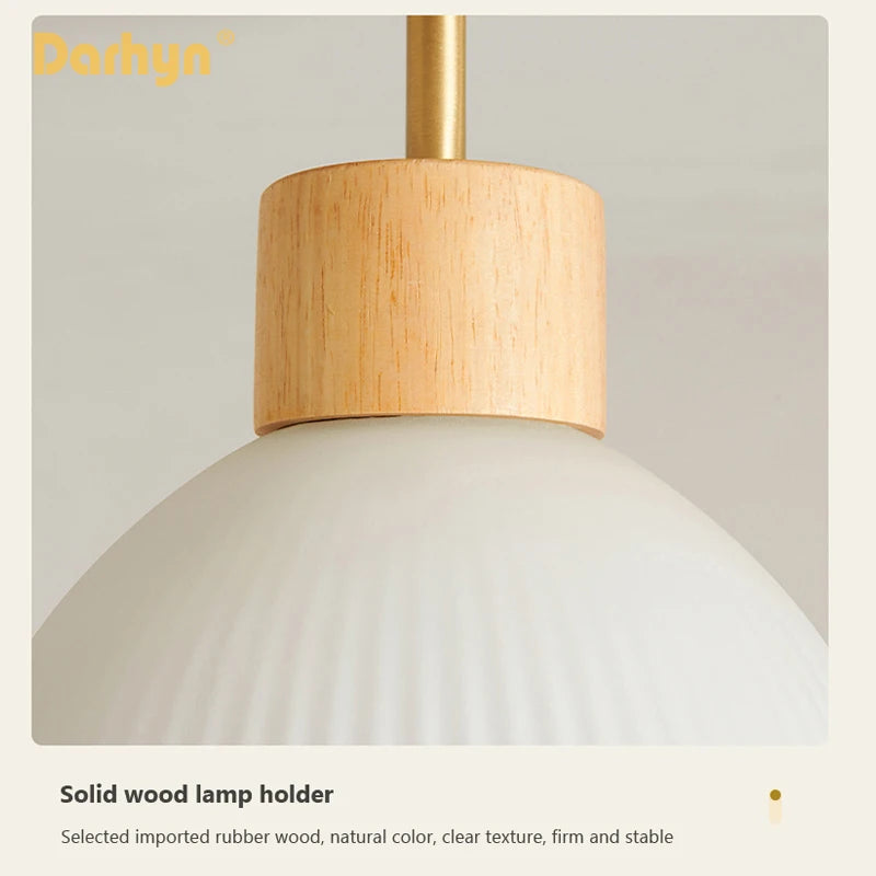 Mode bois suspension Lustre salon abat-jour en verre allée balcon chambre étude Simple Lustre salle à manger lampe - vue 7 sur 12